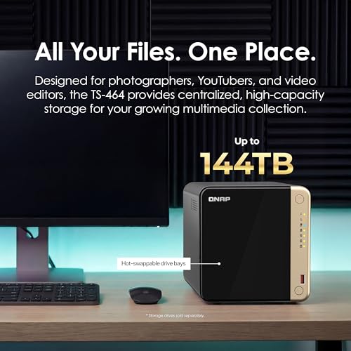 Image of QNAP TS-464-8G-US 4 Bay High-Performance Desktop NAS with Intel Celeron Quad-core Processor, M.2 PCIe Slots and Dual 2.5GbE (2.5G /1G /100M) Network Connectivity (Diskless)