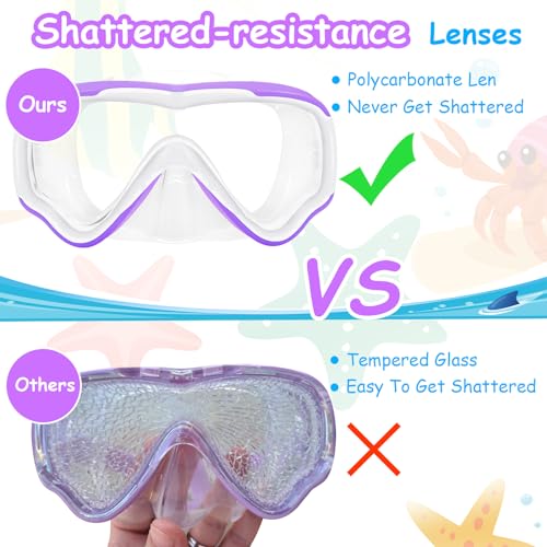Vvinca Swim-Goggles with Nose Cover, 2 Packs Elastic Fabric Strap Snorkel Swim Mask Anti Fog UV No Pull Hair for Kids 3-14 - image 7
