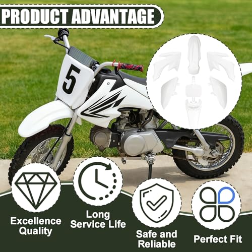 Image of Podoy CRF50 Body Fender Kit for Compatible with XR50 XR 50 CRF 50 SDG SSR Pit Dirt Motor Trail Bike Black with Bolt Work Fairing Plastic (white)