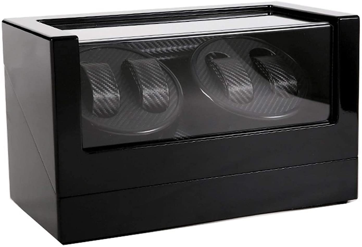 Vitrina de reloj giratoria automática de madera de gama alta, doble cabeza, cuatro relojes epítopos, caja de almacenamiento, soporte de exhibición, relojes mecánicos ultrasilenciosos, agitador (negro)