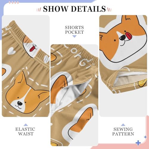 Boys' Pants Brown Cartoon Corgi Dogs Long Bottoms Jogger Pants Elastic Waist Trousers with Pockets S-XL4