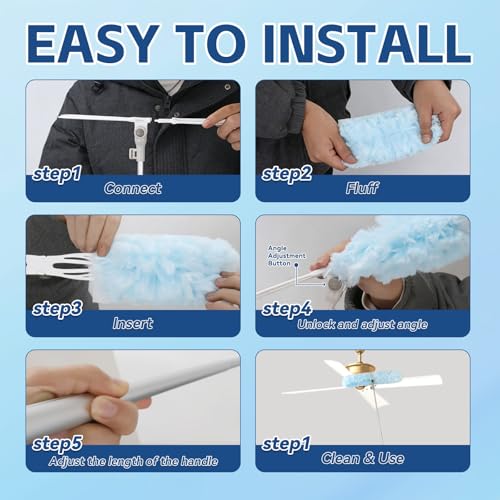 Image of 6 ft Duster Extended Handle with 20 Pcs Duster Refill for Swiffer, Duster with Extension Pole, Heavy Duty Duster Refills Kit for Ceiling Fan Blades, Cleaning, Furniture, Blind, Hard-to-Reach Areas