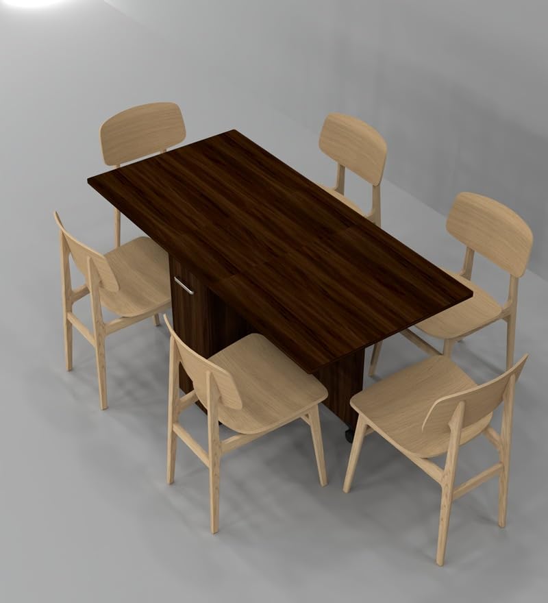 Image of SPECIALITY PANELS Folding Dining Table with 6 Wheels | Engineered Wood | Compact Design | Tables for Small Spaces | Termites Resistance | Kitchen Table in Redica Walnut Finish