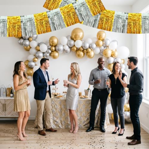 Image of BEISHIDA 3 Pack Gold Silver Foil Fringe Garland 30ft Wall Tinsel Banner