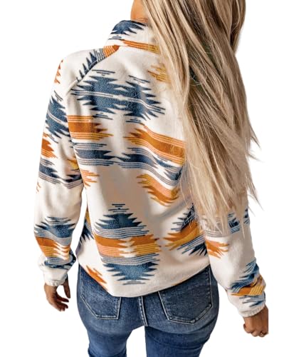 Womens Western Aztec Print Jacket Fleece Button Down Jackets Long Sleeve Snap Coat Fall Fashion Coat with Pockets2