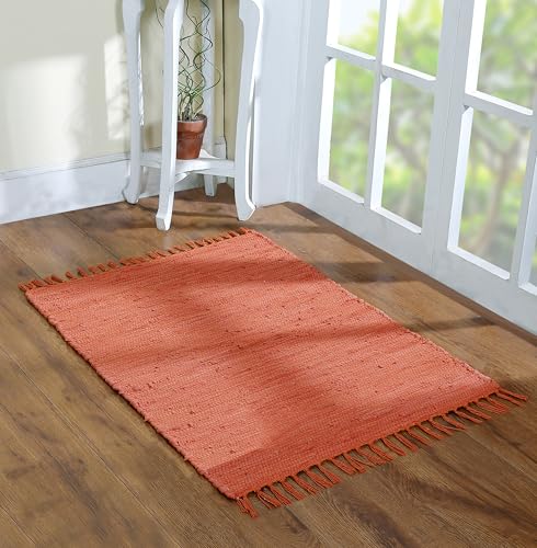 Tapete 2x3 ft multicolor de algodón tejido a mano