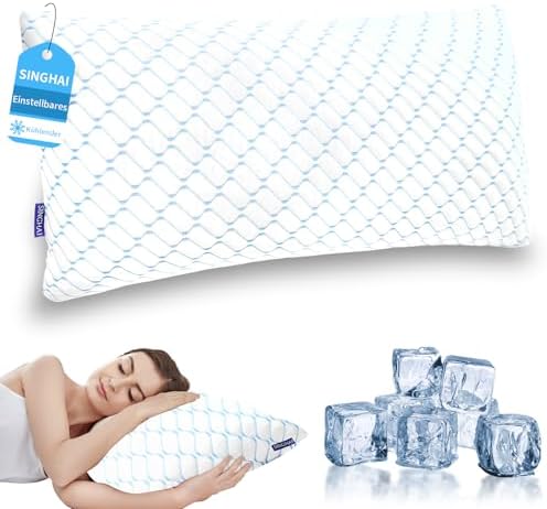 SINGHAI Kopfkissen, Memory Foam Kissen, Kühlendes Kopfkissen, Flach Nackenkissen Orthopädisches Seitenschläferkissen (Blaue Welle, 40x80 cm)