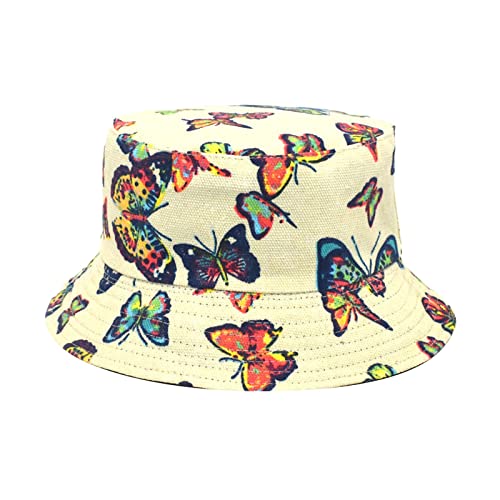 Unbekannt Chapeau de pêche imprimé papillon pour femme version coréenne double évier chapeau homme été extérieur chapeau de soleil chapeau de pêche fille 52, beige, taille unique