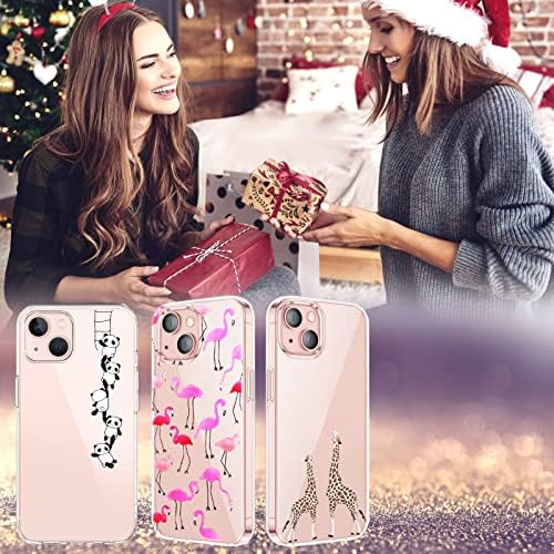 BAOWEI [3 Pack Case Compatible for iPhone 13, Ultra Thin Crystal Clear Soft TPU Silicone Cover with Cute Pattern Protective Phone Case - Giraffe, Flamingo & Panda