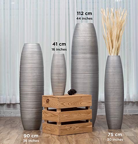 Leewadee Tall Big Floor Standing Vase for Home Decor 30 inches, Mango Wood, Silver-Coloured