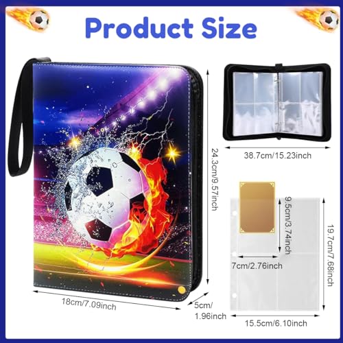 Image of PATPAT 400 Pockets Soccer Card Binder Autographed Cards Storage Bag Waterproof PU Cover Zipper Card Organzier Holder Multi Purpose Card Organizer Bag for Game Trade Cards, Collectible Cards