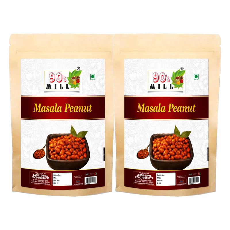90's MILL Marwar's Organic Masala Peanut Namkeen | Organic Namkeen | Rich in Protein | Crunchy & Spicy | Fried in Pygmy Groundnut Oil | Healthy Indian Snacks | No Preservatives-150g*2Pack