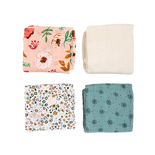 Image of Little Unicorn Cotton Muslin Squares 4 Pack | Nursing, Burping, Feeding, Wiping, Spills | Super Soft and Lightweight Blanket for Baby Boys and Girls | 27.5” x 27.5” | Vintage Floral Set