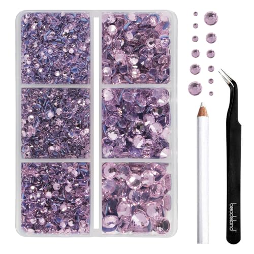 Image of BEADSLAND Hotfix Rhinestones, 4000 PCS Pink Rhinestones for Clothes Crafts Mixed 6 Sizes with Wax Pencil and Tweezers Kit, SS6-SS30, Light Pink