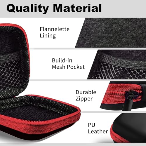 Image of Square Earbud Case Portable EVA Carrying Case Storage Bag Cell Phone Accessories Organizer with Carabiner for Earphone, Earbud, Earpieces, SD Memory Card, Camera Chips, Tech Pouch, Red