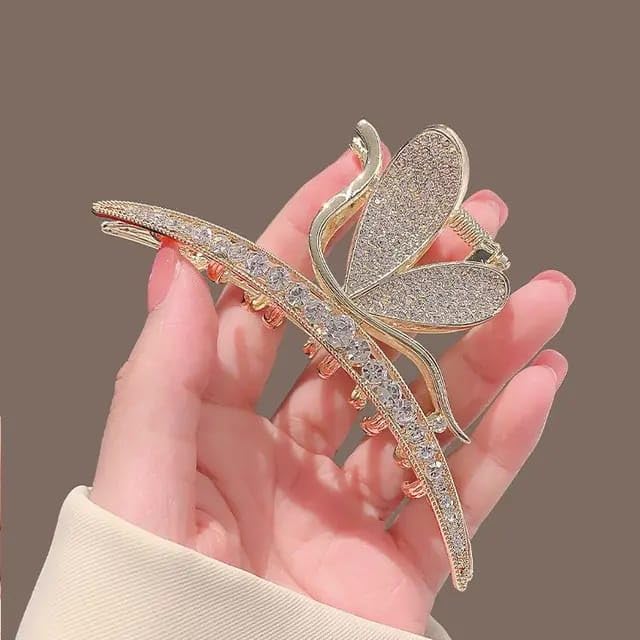 Image of hair Clutcher For Women | Stylish Hair Claws For Girls | Trendy Alloy Metal Clips | Premium & Fashionable Girls Hair Accessories | Suitable In Various Occasions | (Feather Stone) Pack Of 1.