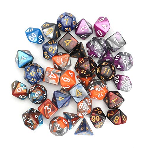 Set di 35 dadi poliedrici D20, D12, D10, D8, D6, D4, 5 colori