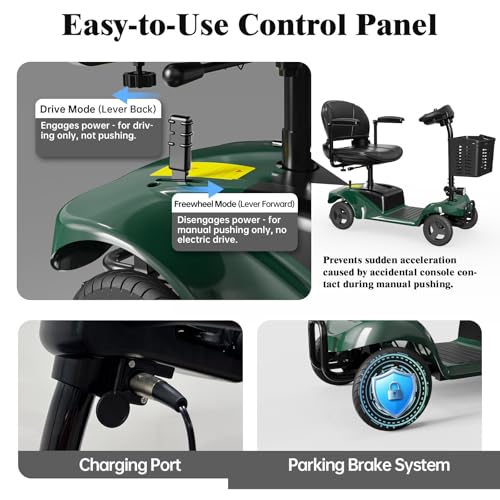 Image of Mobility Scooter,4 Wheel Mobility Scooter,300LBS Capacity,Lightweight and Portable,with LED Headlights and Basket,Charger Included,Gifts Suitable for Elders,Green