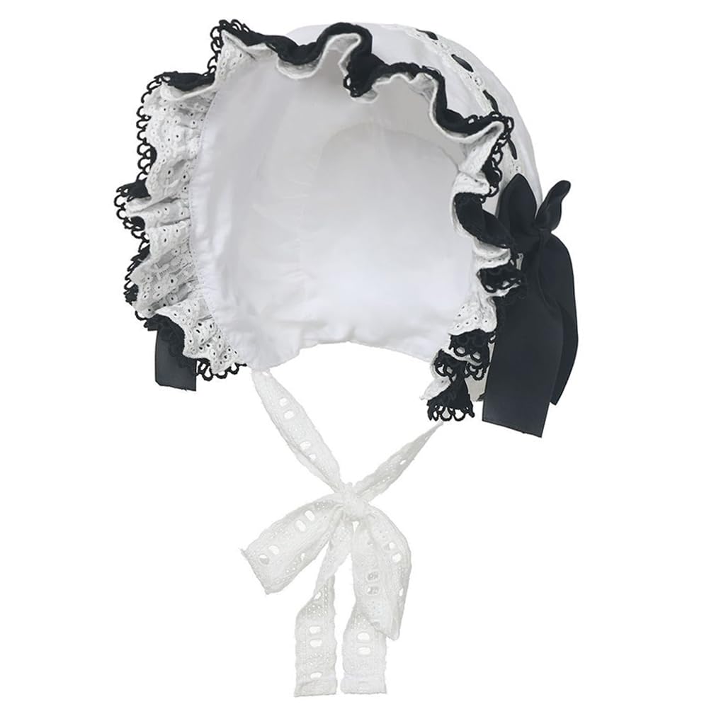 Besforta Girls Women Mop Hat Victorian Housemaid Bonnet Pilgrim Hat Colonial Costume Accessory White Black
