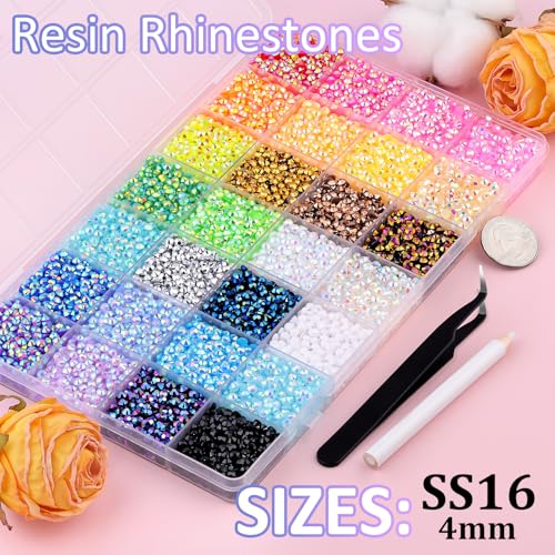Image of 16000Pcs Resin Rhinestones with Tweezers for Crafting, Mixed-Color 4mm Bedazzling Crystal with 1Pcs 10ml B7000 Jewelry Glue for DIY Crafts Clothing Tumblers Shoes Fabric Nail Art