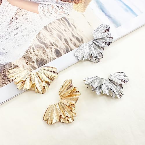 GILIEYER Gold Sculptural Flower Earrings, Exaggerated Floral Earrings Geometric Earrings Large Metal Flower Drop Earrings Punk Stylish Dangle Statement Earrings (style2-silver) by GILIEYER - Used condition - Image 7