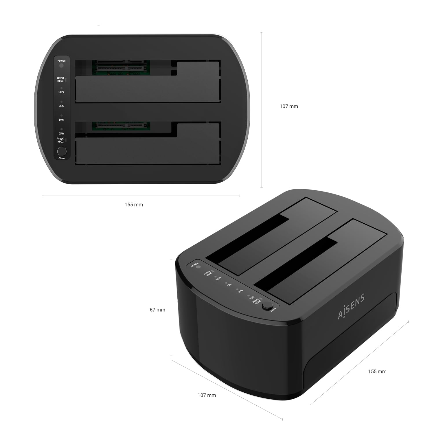 AISENS - ASDS-D03B stacja dokująca SATA 2,5/3,5 A USB 3.0/3.1 Gen1, Clone, czarna