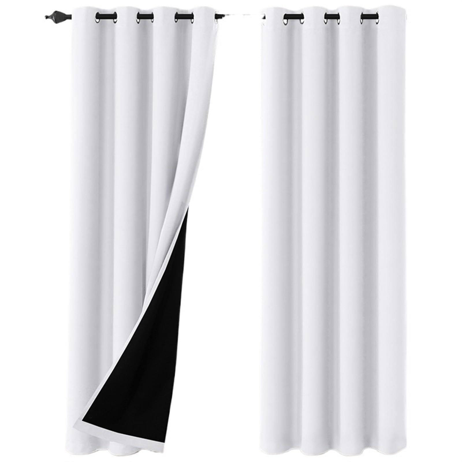 EnxJire Blackout Curtains Blackout Curtains Thermal Insulated for Bedroom with Black Liner Full Room Darkening Noise Reducing Grommet Curtain(White-2Panels,132x213cm(52x84inch))