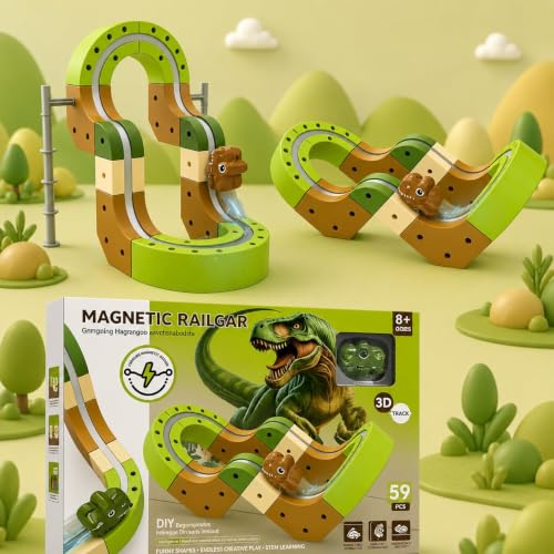 Image of Magnetic Railcar Dinosaur Track Set 59 Pieces