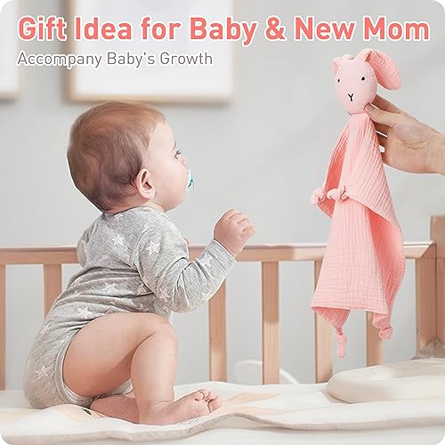 Image of Premium Soft Muslin Cotton Bunny & Lion Loveys Soft Breathable Newborn Security Blanket, Perfect Present for Baby Newborns, Toddlers Boy Girl, Neutral Fabric for Comfortable Sleep & Play