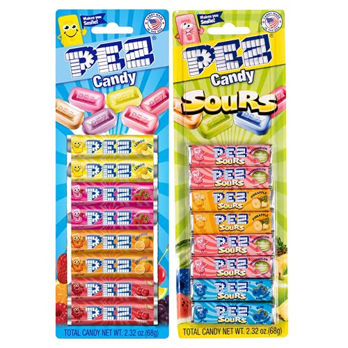 Pez Candy Refill Roll, Includes Variety Flavors and Sour 2.32 Ounce Sleeves, 8 Rolls in Each, 2 Pack
