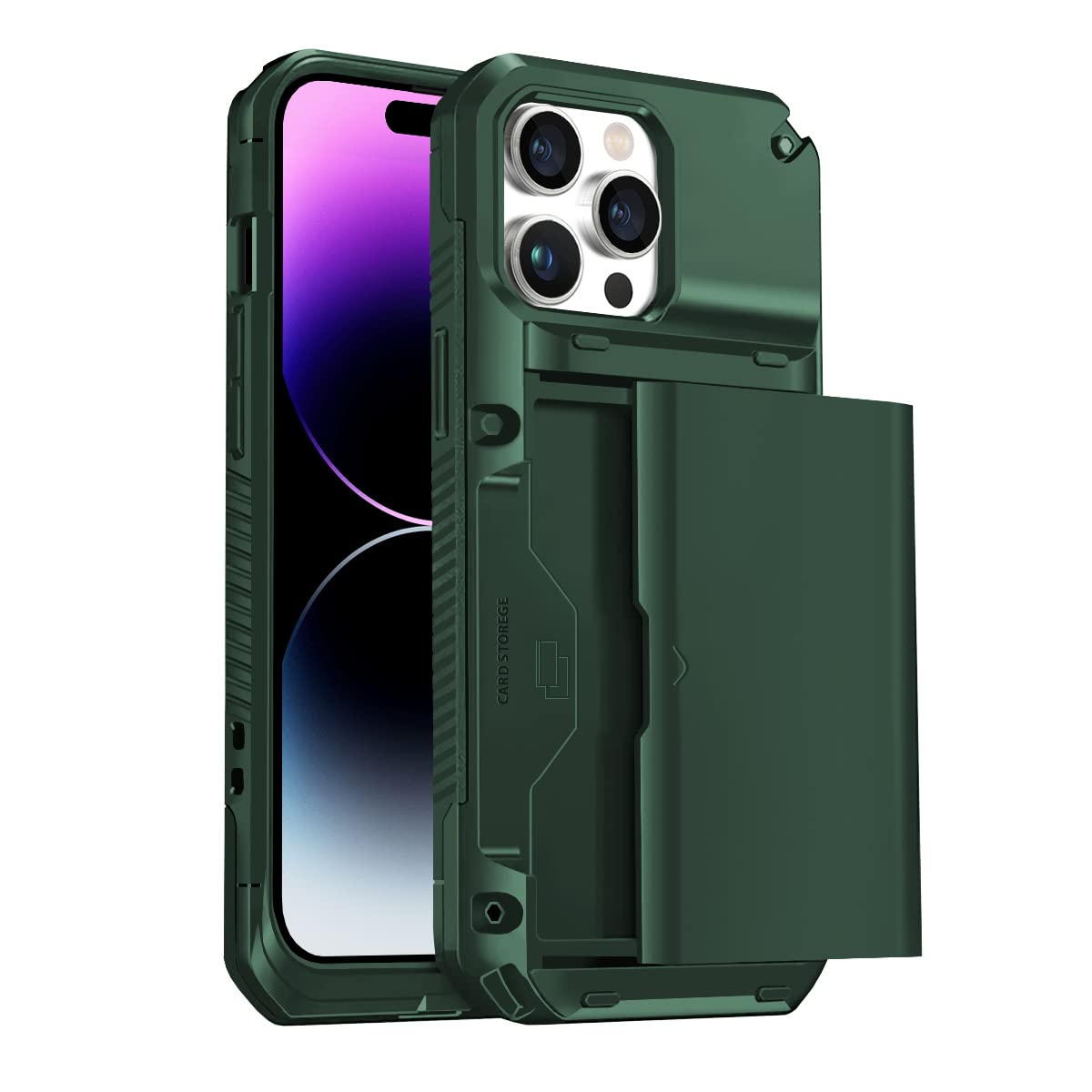 BUFF LABS iPhone 14 Pro Max Slide Armor Case Sürgülü Kart Hazneli Koruyucu Kılıf (Koyu Yeşil)
