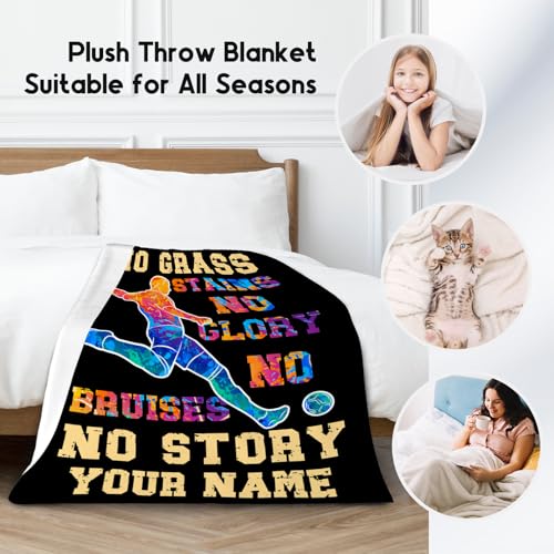 Mercuryelf Custom Soccer Throw Blanket - Soft, Fuzzy & Warm - 30x40 Inches Small Blankets for Lap, Crib - Black Inspirational Sports Throws Gift for Soccer Lovers