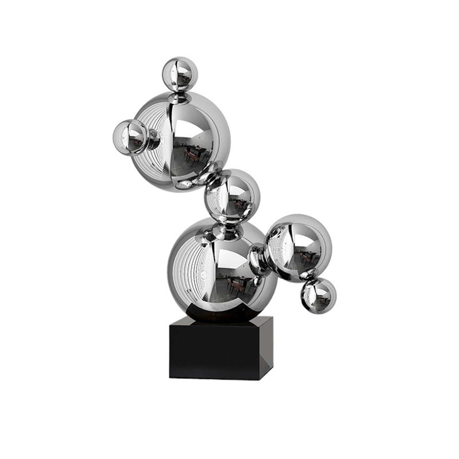XYJIAOU2026 Desktop Figurines Modern Minimalist Geometric Sphere Sculpture Heavy-duty Stainless Steel Ornament Marble Base