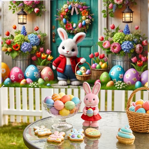 Image of Nuxovilar Easter Bunny Wreath Banner 43x70.8 Inches Polyester