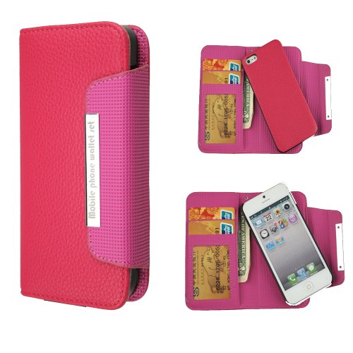 Rose Detachable PU Leather Wallet Card Case & Back Cover With Detachable Hand Strap Wristlet and Card Slot Holder For Apple iphone 5 / 5S