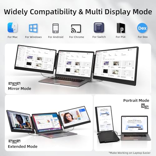 undefined ZUMWALT Laptop Screen Extender, 14" Triple Portable Monitor for Laptop, 1080P FHD Screen Extender Monitors for 13"-16.5", Monitor Extender for MacOS/Windows/Chrome (Built-in Speakers) の商品画像 6