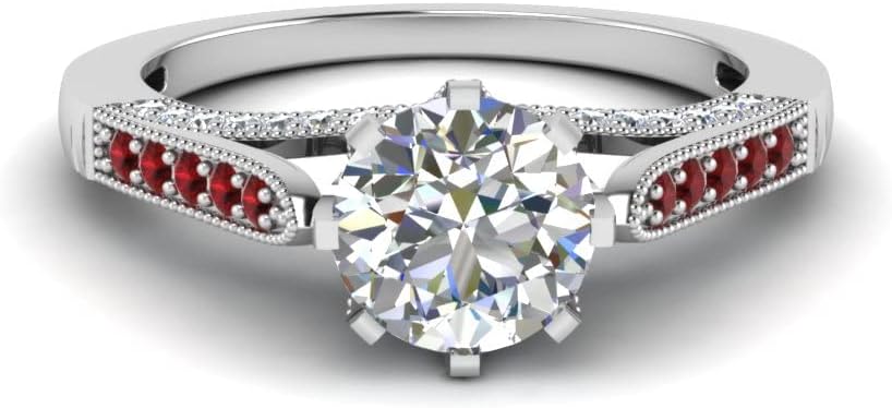Choose Your Gemstone Cathedral Milgrain Diamond CZ Ring Sterling Silver Round Shape Side Stone Engagement Rings Matching Jewelry Wedding Jewelry Easy to Wear Gifts US Size 4 to 12