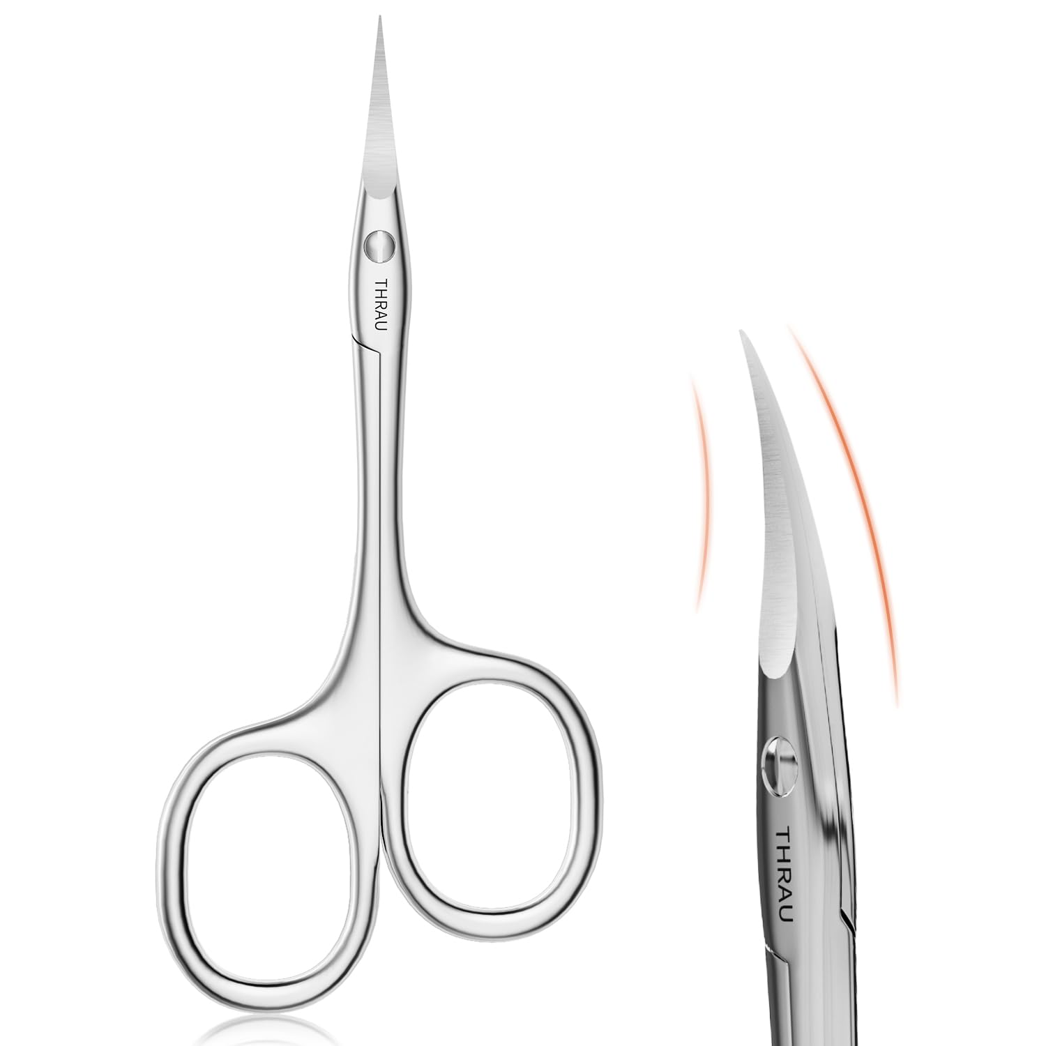 THRAU Forbici per Cuticole per Mancini – Acciaio Inox Chirurgico con Punta Ricurva Affilata – Per Cuticole, Unghie, Sopracciglia, Ciglia, Naso e Barba – Ideale per Manicure