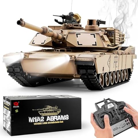 BESTYMXY RC Tanks US M1A2 Abrams Army Tank, HengLong 1: 16 2.4ghz M1A2 Abrams Main Battle Tank Model, Remote Control Tank Vehicles with Sound & Light for Ages 14+ Cover