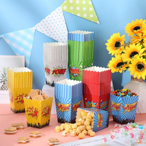 Image of MotiMind 100 Pcs Hero Popcorn Mini Box Hero Popcorn Containers Bulk Snack Treat Buckets Snack Candy Box for Movie Night Birthday Party Supplies