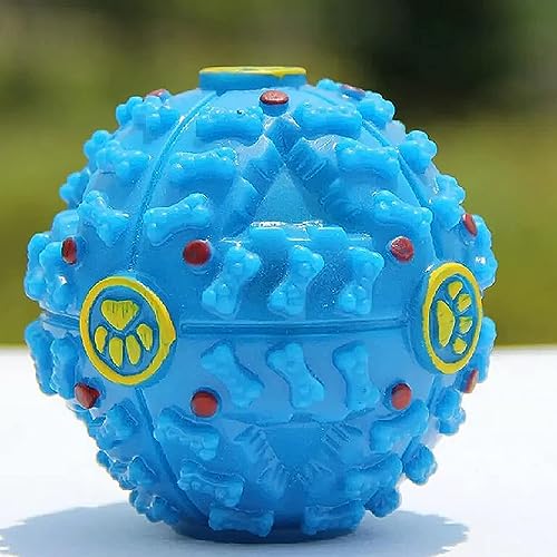 Image of Squeaky Ball Toy Treat Food Dispenser Ball Toy with Duck Sound, Dental Cleaning and Interactive Toy for Small Medium Dogs (Blue)