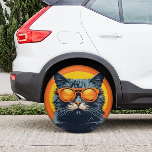 Image of Spare Tire Cover for RV Trailer, Funny Animal Cat Tire Covers Universal Fit for Travel Trailer Camper Jeep RV SUV Truck Waterproof Wheel Cover (15 inch for Diameter 27 inch - 29 inch)