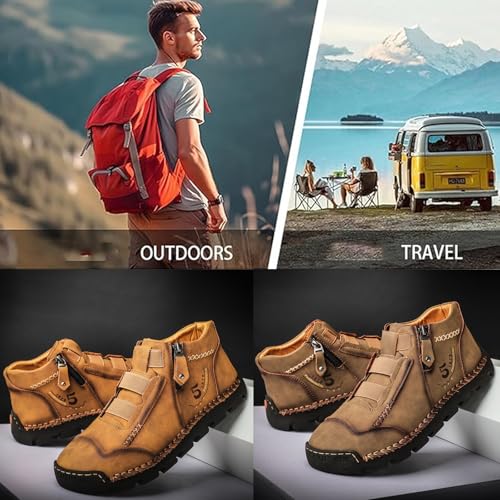 Matufit Shoes for Men, Men's Genuine Leather Waterproof Non-Slip Fashionable Orthopedic Shoes, Hand-Stitched Leather Side Zip Slip-On Flats Boots3