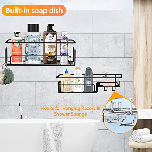 Smatorga 2-Pack Shower Caddy, Adhesive Bathroom Shelves With 11 Fixed Hooks, 100% Sus304 Stainless Steel Organization And Storage For Bathroom/Kitchen/Dorm/Living Room, Black #TOP3
