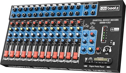 Image of da.beatz. 12 Channel Stereo Echo USB DJ Mixer- Ideal for DJ, Parties, Stage Effects, Weddings, Karaoke & Studio Recording - Digital Audio Mixer Professional Sound Channel with Effects (Black) (EMM-12)