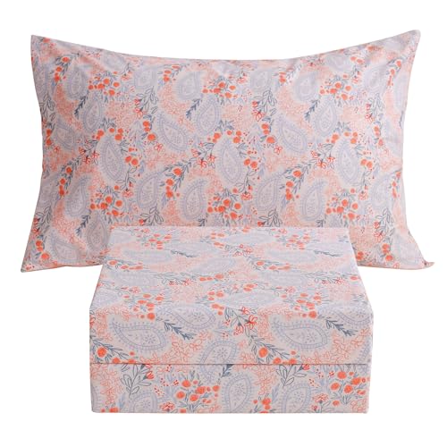 Image of JSD Pink Paisley Floral Printed Twin Sheet Set Extra Deep Pocket | 3 Piece Soft Microfiber Sheets, OEKO-TEX Certified, Easy Care
