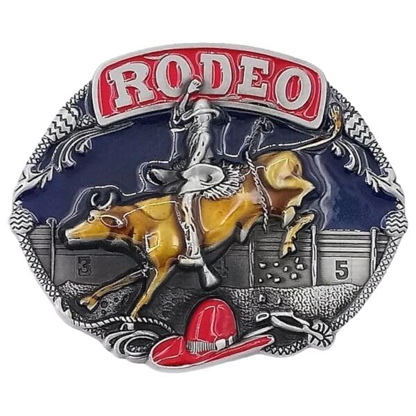 Generic Championship Rodeo Bull Wrestling Belt Buckle Enameled Cowgirl, Medium