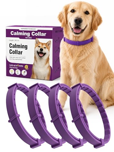 FYABREEK Calming Collar for Dogs 4 Pack Waterproof Dog Calming Collar for Anxiety and Stress Relief Long-Lasting 60-Day Pheromone Collars for Dog Adjustable for Medium Big Dogs (Purple Large)