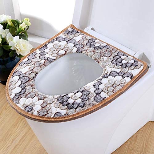 Thick Coral Velvet Toilet Seat Cover Zipper Style Bathroom Closestool