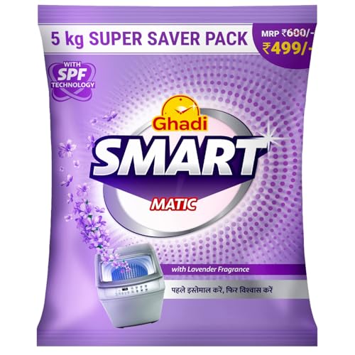 Ghadi Smart Matic | Advanced Top & Front Load Detergent Powder | Lavender Fragrance | Tough on Stains | Gentle on Fabrics | 5 kg Super Saver Pack